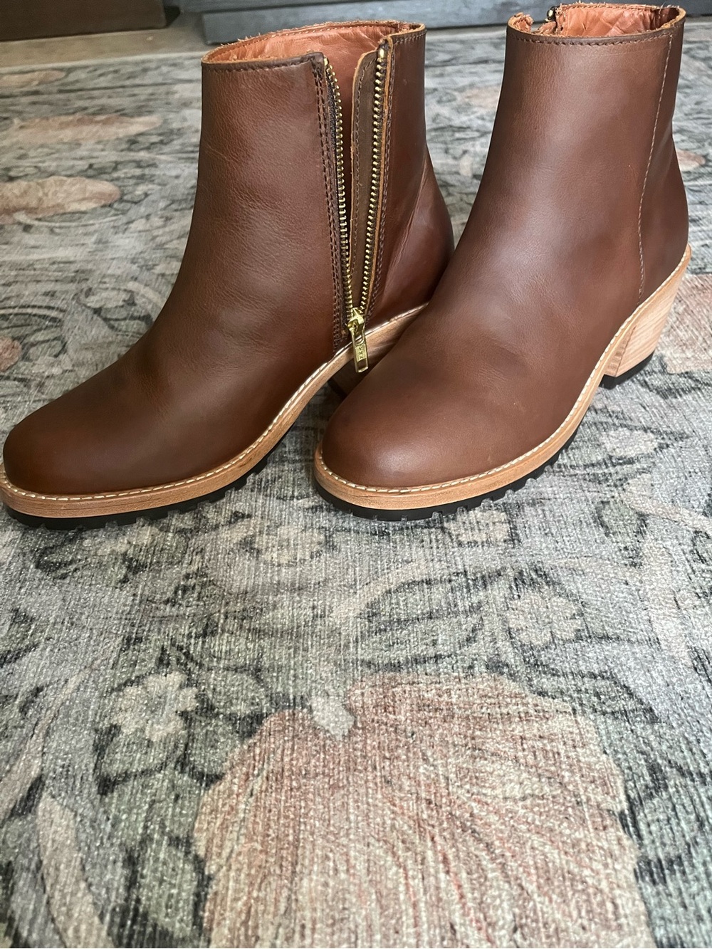 Women’s Brown Leather Ankle Booties with Side Zip - Picture 2 of 10